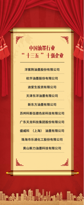 中國(guó)油墨行業(yè)“十三五”十強(qiáng)企業(yè)